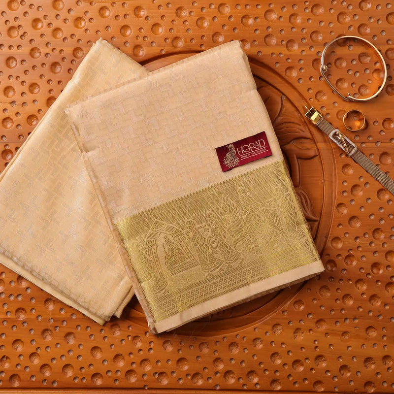 Horad Premium Art Silk Gold Emboss Pallaku Border  Shirt Material+Dhoti ( 2 in 1)