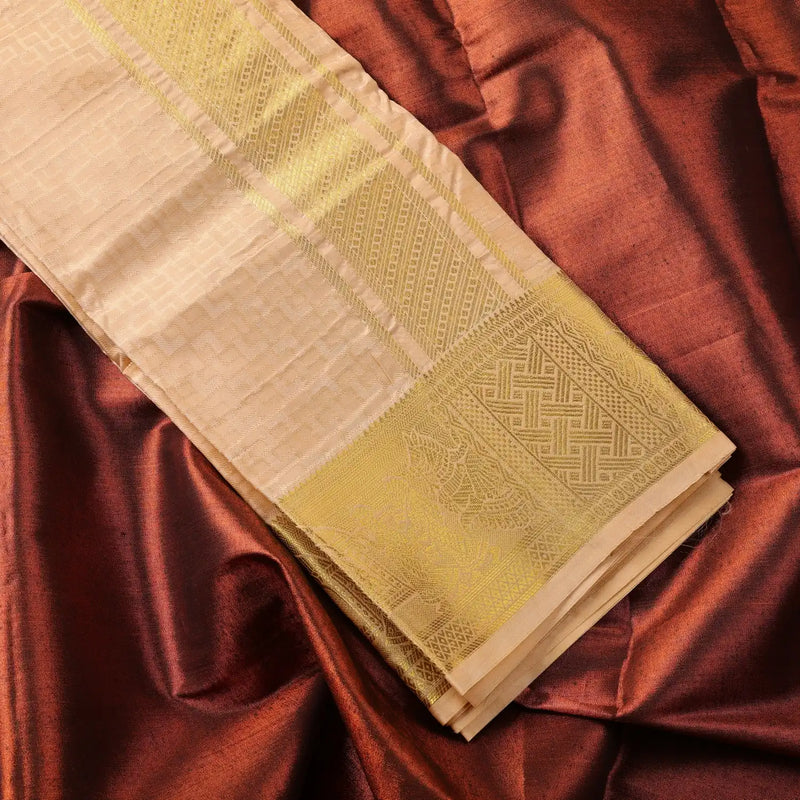 Horad Premium Art Silk Gold Emboss Pallaku Border  Shirt Material+Dhoti ( 2 in 1)