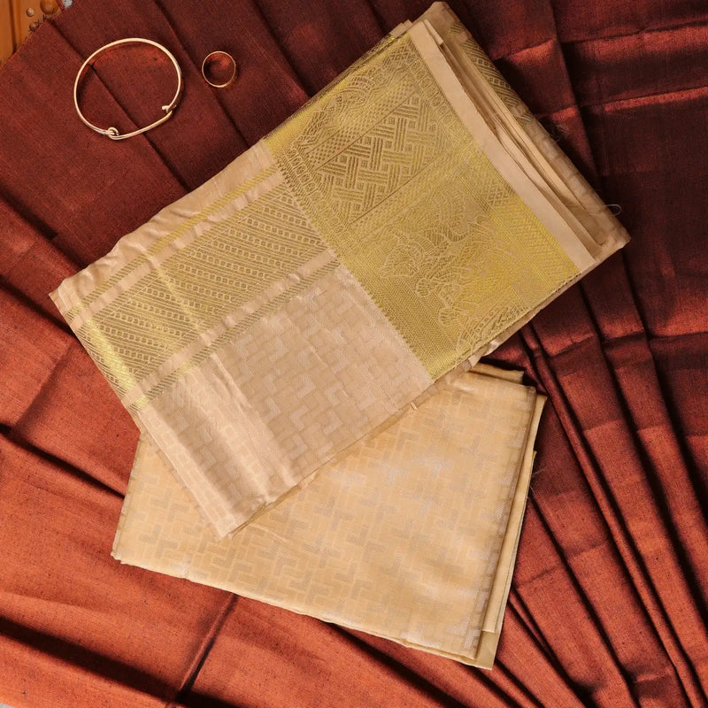Horad Premium Art Silk Gold Emboss Pallaku Border  Shirt Material+Dhoti ( 2 in 1)