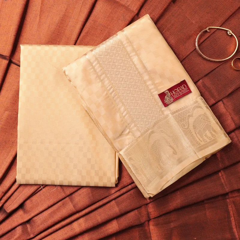 Horad Premium Art Silk Gold Emboss Elephant Border Shirt Material + Dhoti ( 2 in 1)
