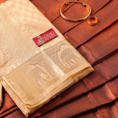 Horad Premium Art Silk Gold Emboss Elephant Border Shirt Material + Dhoti ( 2 in 1)