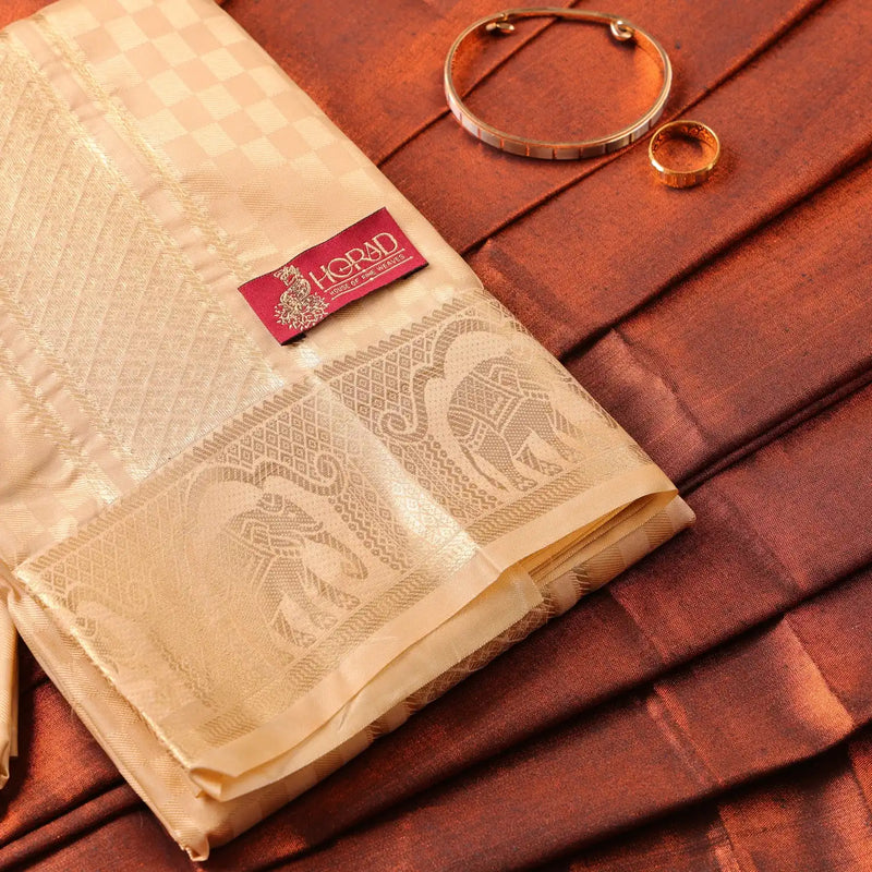 Horad Premium Art Silk Gold Emboss Elephant Border Shirt Material + Dhoti ( 2 in 1)