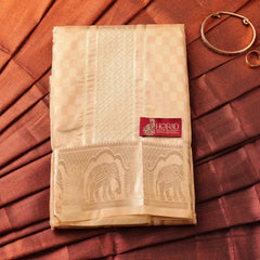 Horad Premium Art Silk Gold Emboss Elephant Border Shirt Material + Dhoti ( 2 in 1)