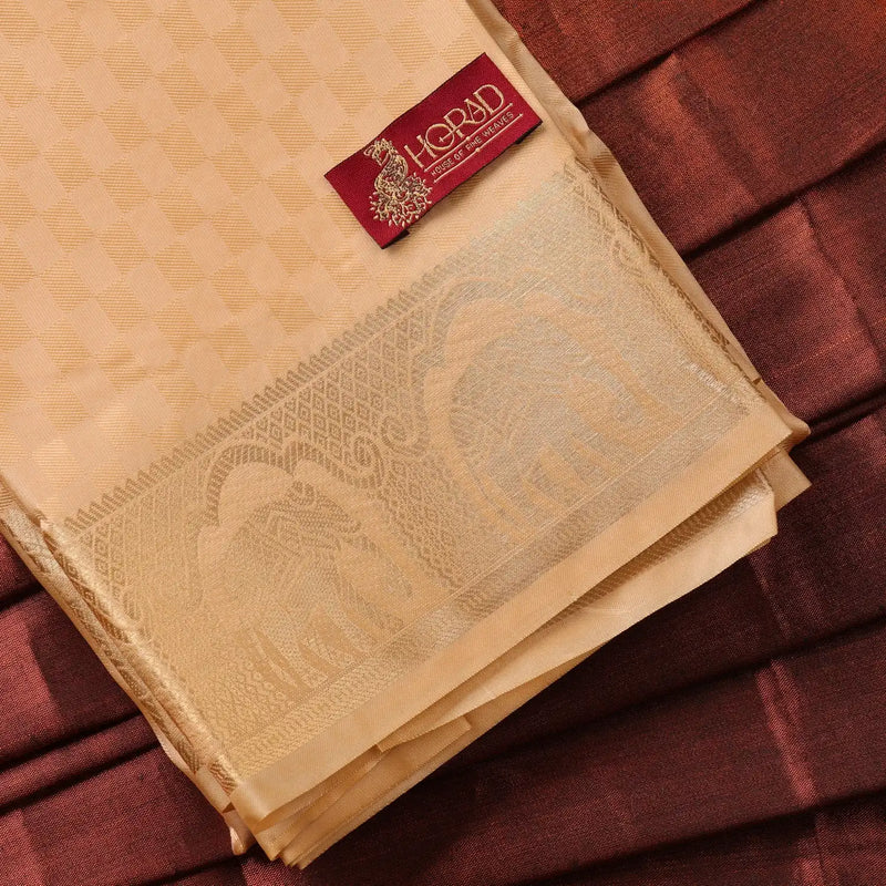 Horad Premium Art Silk Gold Emboss Elephant Border Shirt Material + Dhoti ( 2 in 1)