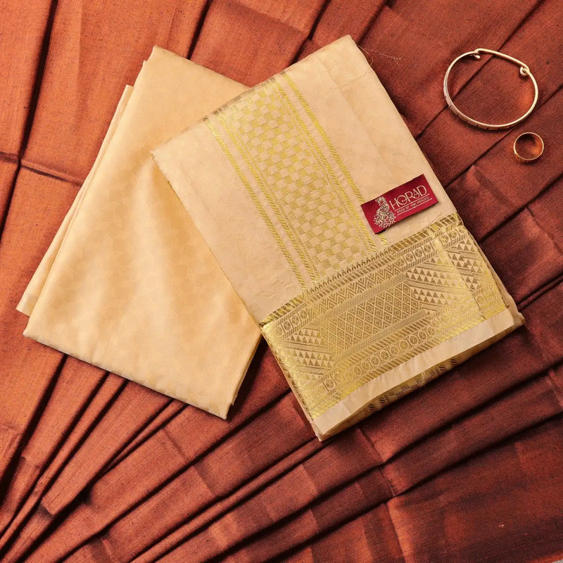 Horad Premium Art Silk Gold Emboss Shirt Material + Dhoti ( 2 in 1)