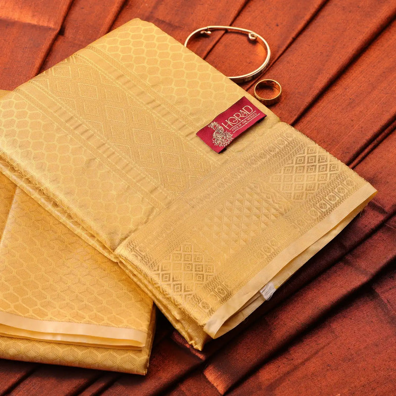 Horad Premium Art Silk Tissue Double Warp Dark Gold Emboss Shirt Material + Dhoti (2 in 1)