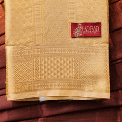 Horad Premium Art Silk Tissue Double Warp Dark Gold Emboss Shirt Material + Dhoti (2 in 1)