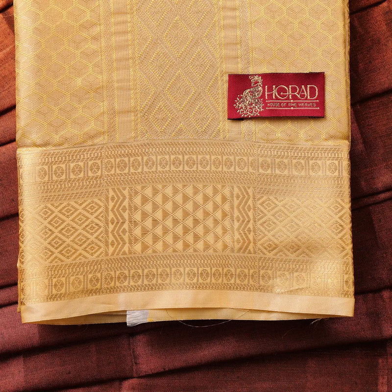 Horad Premium Art Silk Tissue Double Warp Dark Gold Emboss Shirt Material + Dhoti (2 in 1)
