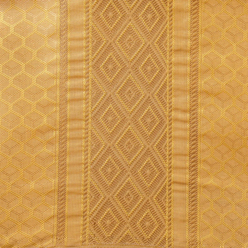Horad Premium Art Silk Tissue Double Warp Dark Gold Emboss Shirt Material + Dhoti (2 in 1)
