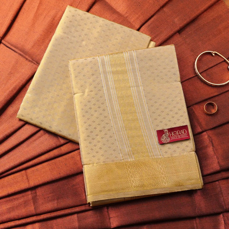 Horad Premium Art Silk Gold Tissue Emboss Shirt Material + Dhoti + Angavastram