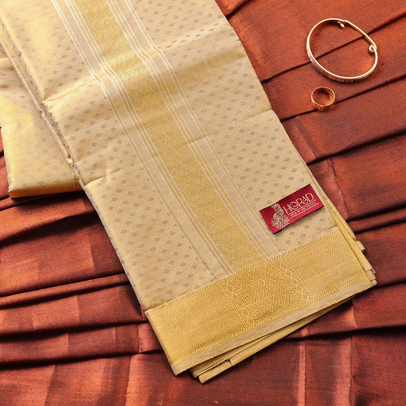 Horad Premium Art Silk Gold Tissue Emboss Shirt Material + Dhoti + Angavastram