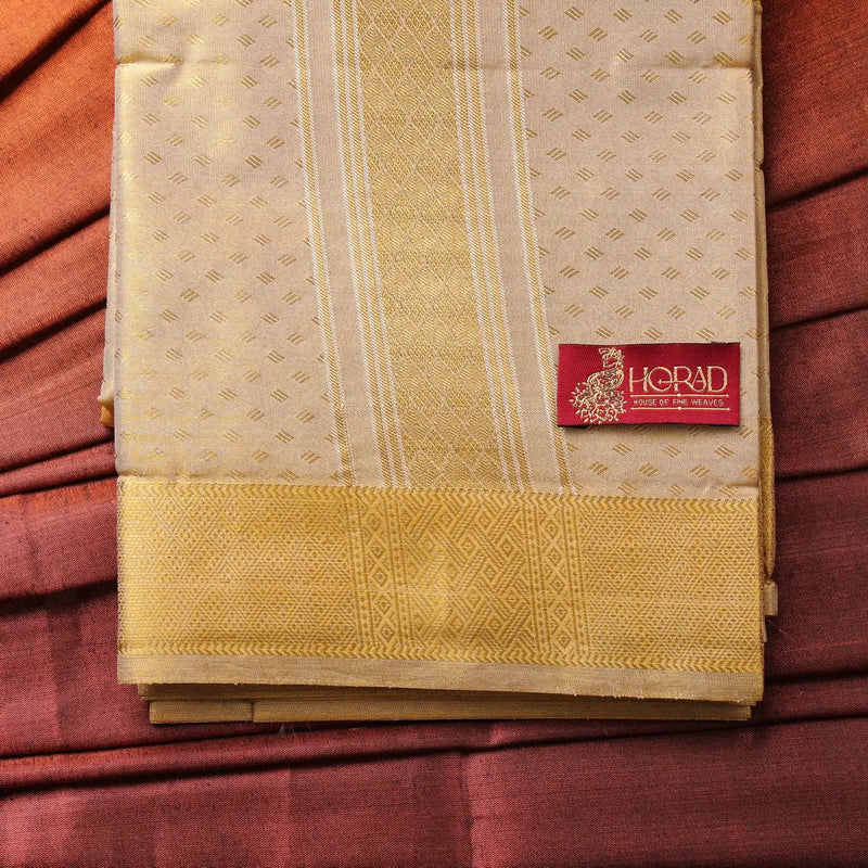 Horad Premium Art Silk Gold Tissue Emboss Shirt Material + Dhoti + Angavastram