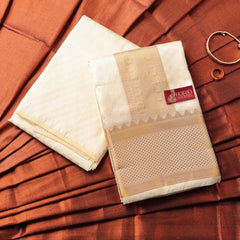 Horad Premium Art Silk Cream Emboss 4 Inch Border Shirt Material+Dhoti