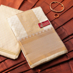 Horad Premium Art Silk Cream Emboss 4 Inch Border Shirt Material+Dhoti