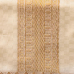 Horad Premium Art Silk Cream Emboss 4 Inch Border Shirt Material+Dhoti