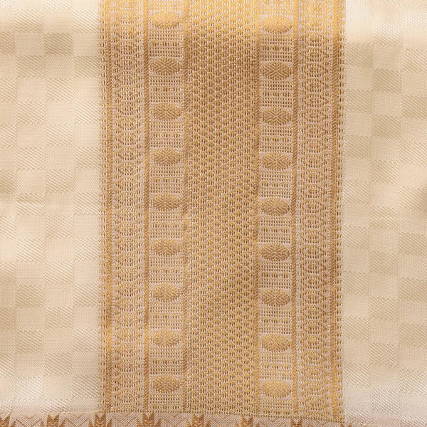 Horad Premium Art Silk Cream Emboss 4 Inch Border Shirt Material+Dhoti