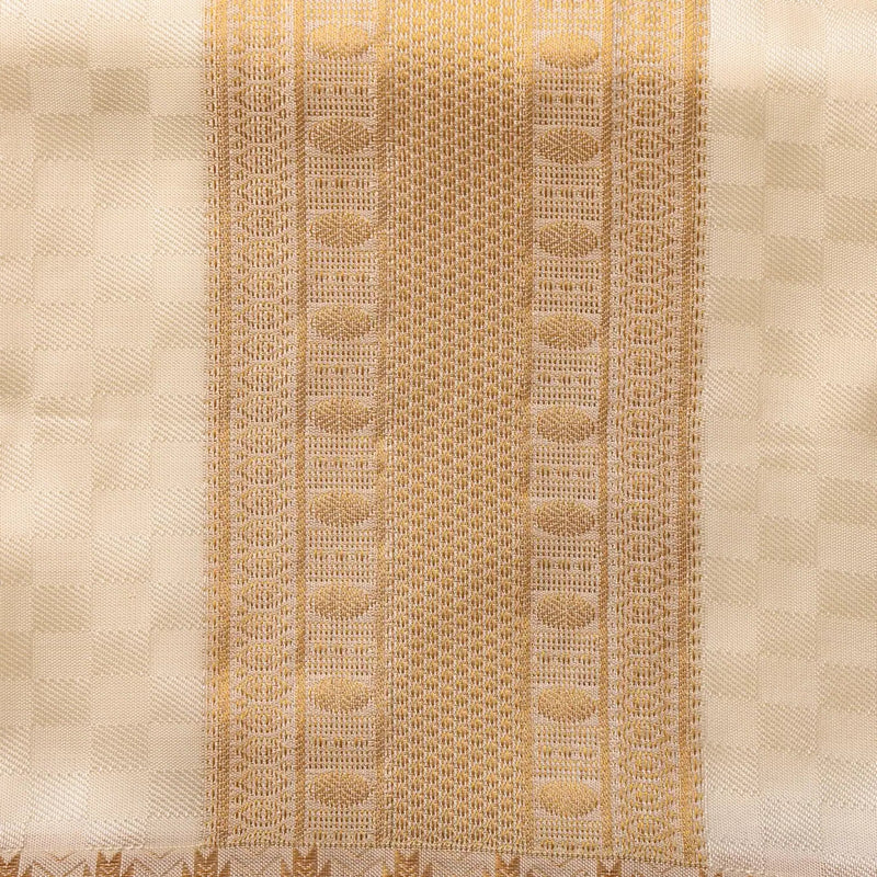 Horad Premium Art Silk Cream Emboss 4 Inch Border Shirt Material+Dhoti