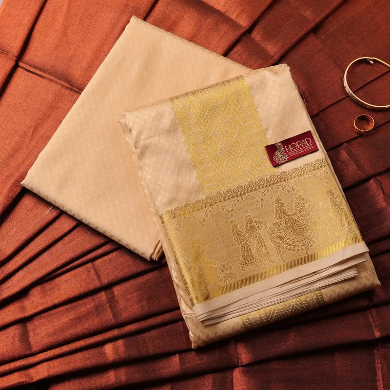 Horad Premium Art Silk Gold Emboss Pallaku Border Shirt Material + Dhoti ( 2 in 1)