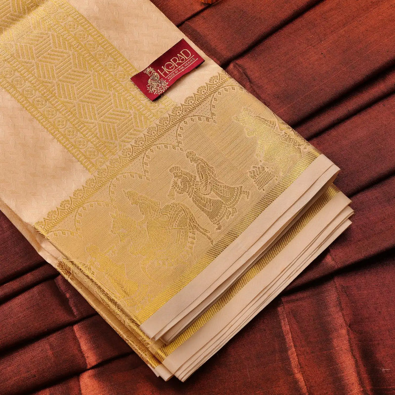 Horad Premium Art Silk Gold Emboss Pallaku Border Shirt Material + Dhoti ( 2 in 1)