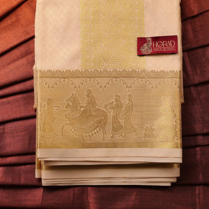 Horad Premium Art Silk Gold Emboss Pallaku Border Shirt Material + Dhoti ( 2 in 1)