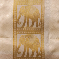 Horad Premium Art Silk Cream Emboss Elephant Shirt Material+Dhoti ( 2 in 1)