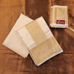 Horad Premium Art Silk Cream Emboss Pallaku Border Shirt Material + Dhoti + Angavastram