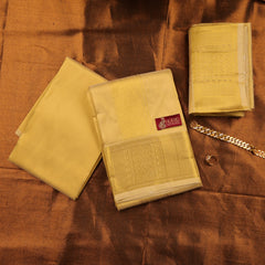 Horad Premium Art Silk Gold Emboss Shirt Material + Dhoti + Angavastram