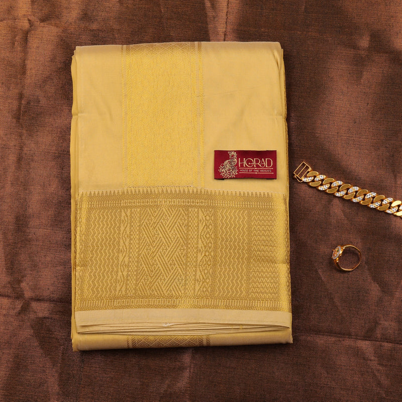 Horad Premium Art Silk Gold Emboss Shirt Material + Dhoti + Angavastram