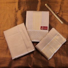 Horad Premium Art Silk Tissue Double Warp Sandstone Emboss Shirt Material + Dhoti + Angavastram (3 in 1)