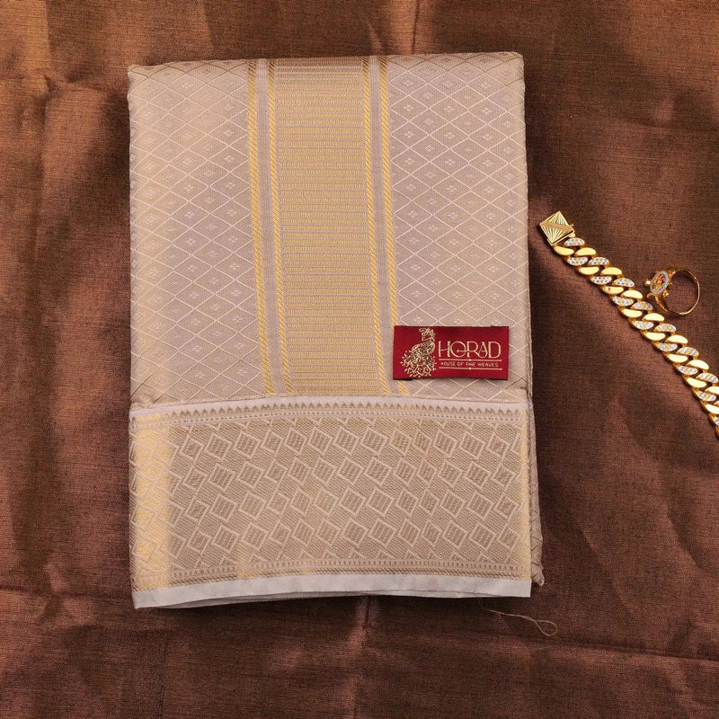 Horad Premium Art Silk Tissue Double Warp Sandstone Emboss Shirt Material + Dhoti + Angavastram (3 in 1)