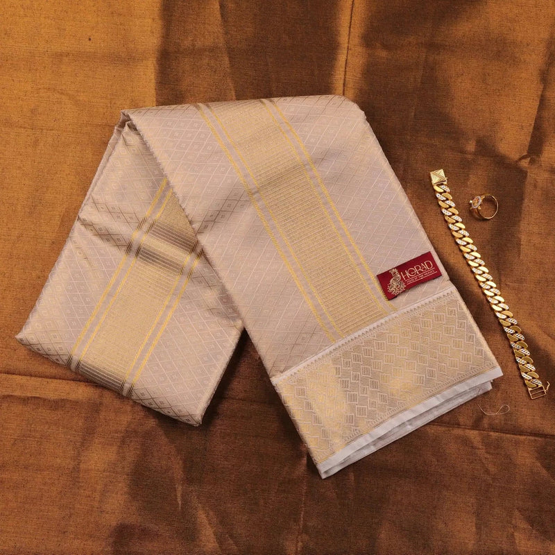 Horad Premium Art Silk Tissue Double Warp Sandstone Emboss Shirt Material + Dhoti + Angavastram (3 in 1)