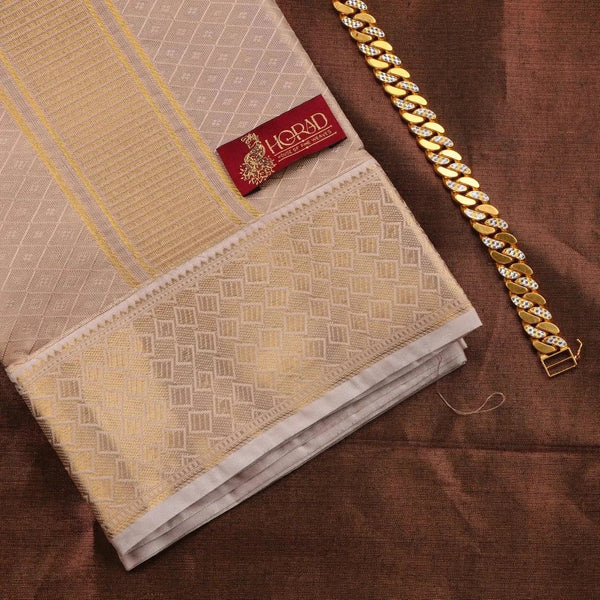 Horad Premium Art Silk Tissue Double Warp Sandstone Emboss Shirt Material + Dhoti + Angavastram (3 in 1)