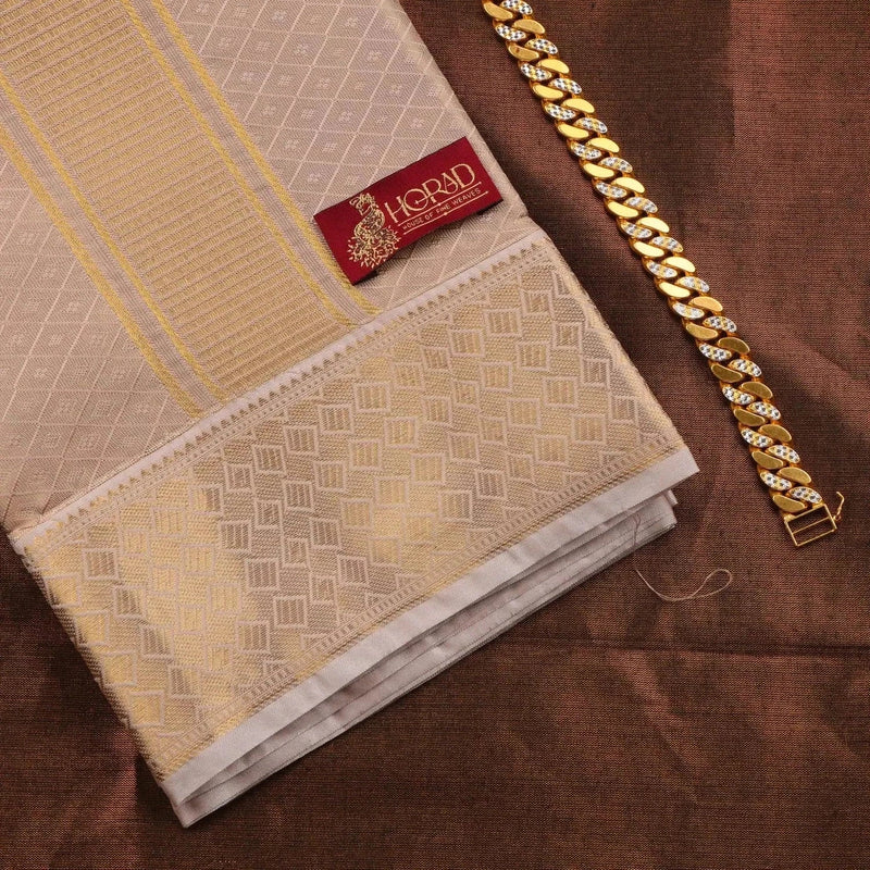 Horad Premium Art Silk Tissue Double Warp Sandstone Emboss Shirt Material + Dhoti + Angavastram (3 in 1)