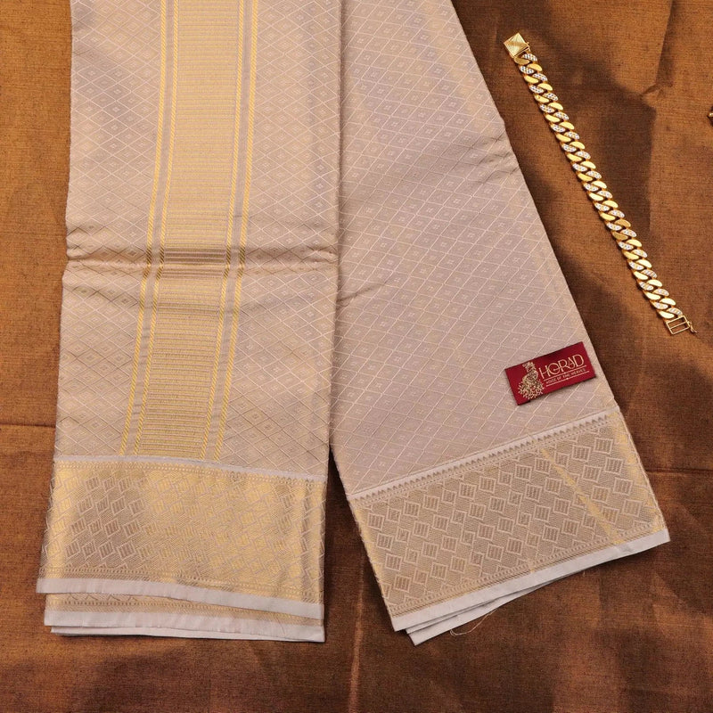 Horad Premium Art Silk Tissue Double Warp Sandstone Emboss Shirt Material + Dhoti + Angavastram (3 in 1)
