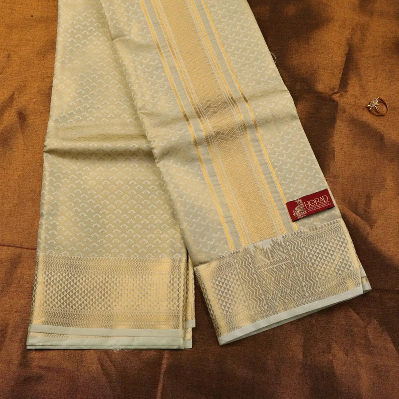 Horad Premium Art Silk Tissue Double Warp FIR.Green Emboss Shirt Material + Dhoti + Angavastram