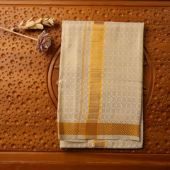 Horad Kora Cotton Tissue Big Square Emboss Light Gold Shirt + Dhoti
