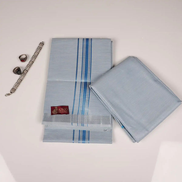HORAD Kora Cotton Tissue Blue Shirt Material+Dhoti