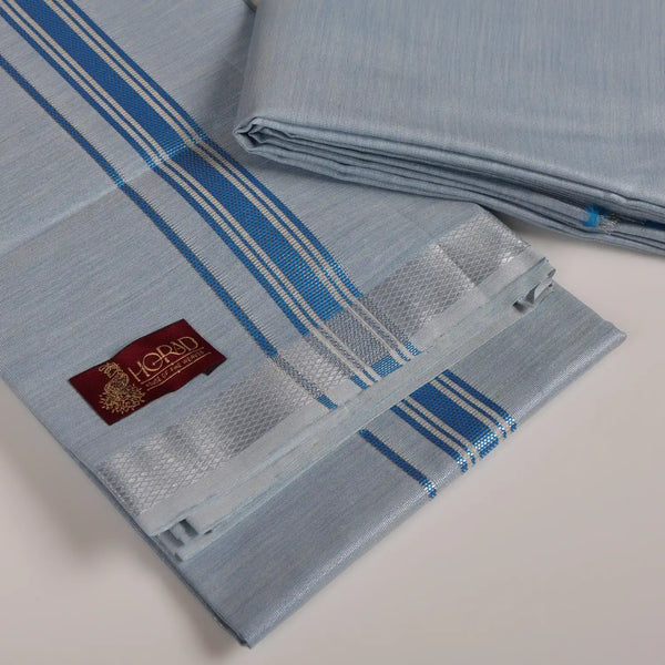 HORAD Kora Cotton Tissue Blue Shirt Material+Dhoti