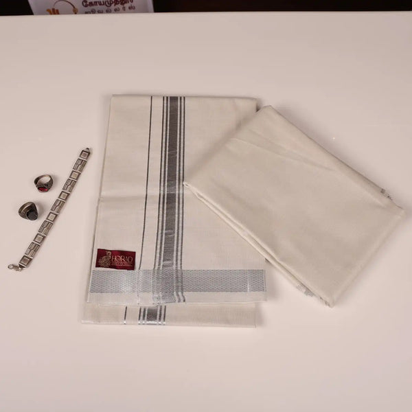 HORAD Kora Tissue Cotton Silver Grey Shirt Material+Dhoti