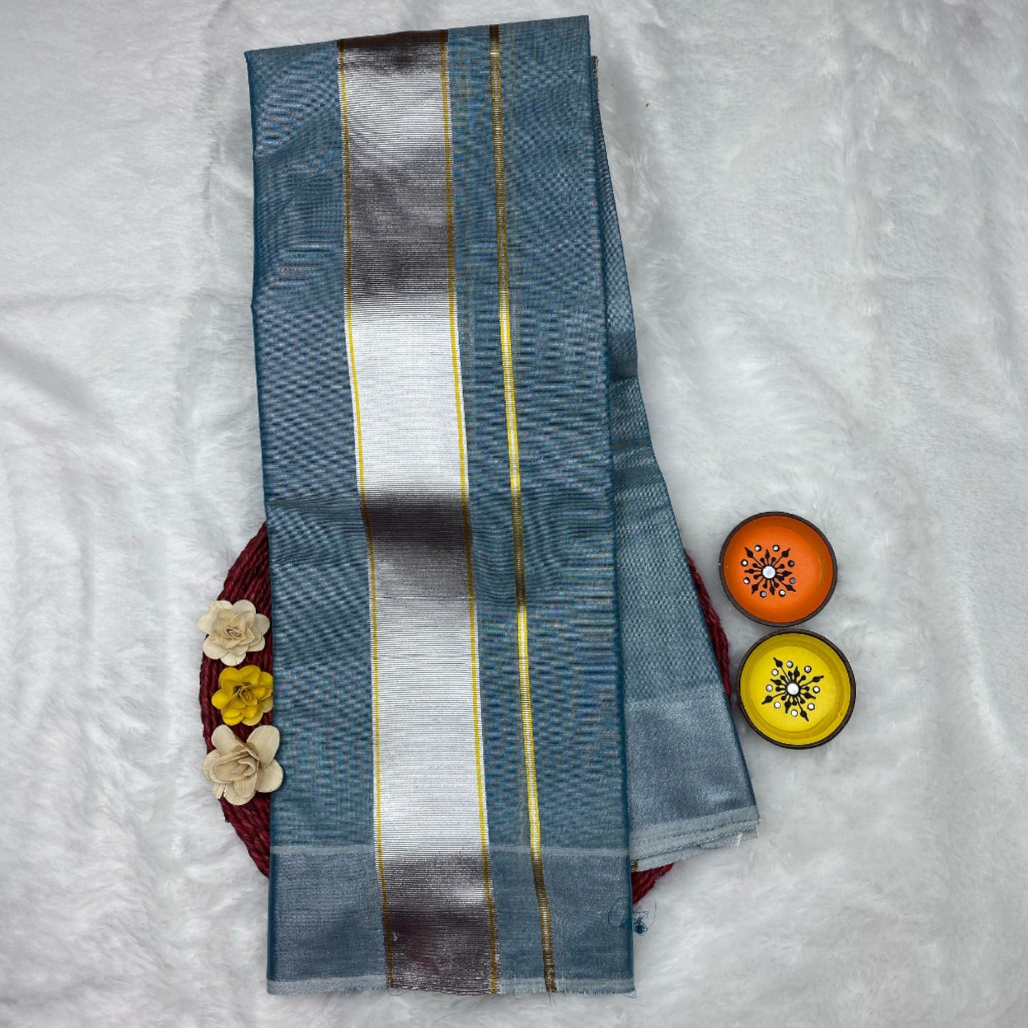HORAD Kora Cotton Blue Shirt Material with  Dhoti