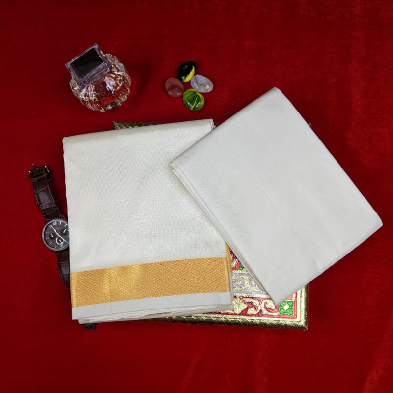 Horad Premium Art Silk Cream 1.50” Dhoti + Shirt Material