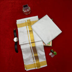 Horad Pure Silk Cream 1.50” Dhoti +Shirt Material + Angavastram (8X4)