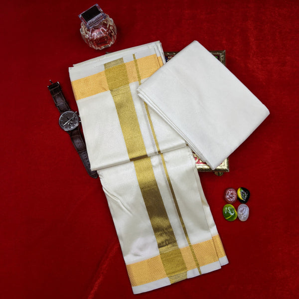 Horad Premium Art Silk Cream 1.50” Dhoti + Shirt Material