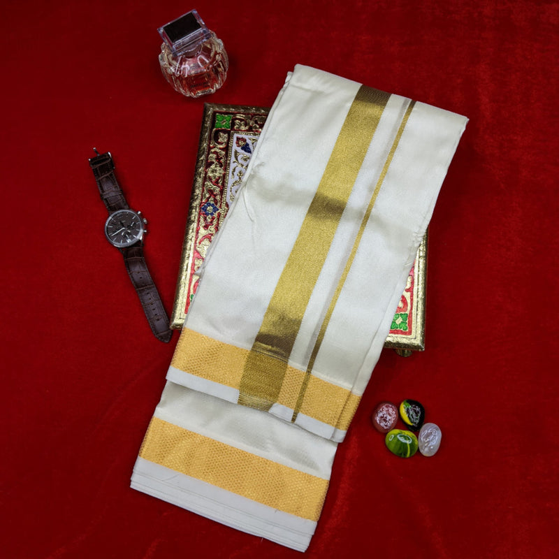 Horad Premium Art Silk Cream 1.50” Dhoti + Shirt Material