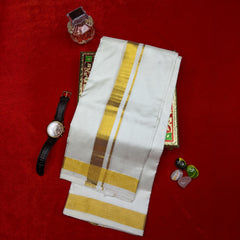 Horad Silk Blend Cream 1.50” Dhoti + Shirt Material
