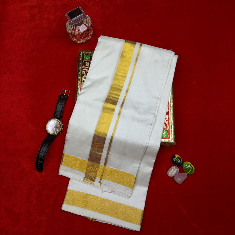 Horad Silk Blend Cream 1.75” Dhoti + Shirt Material