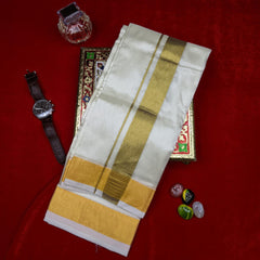 Horad Premium Art Silk Cream 1.75” Dhoti + Shirt Material