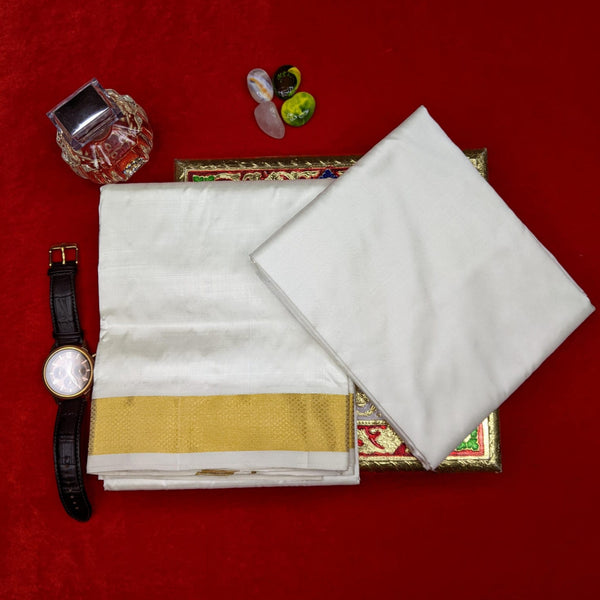 Horad Pure Silk Cream 1.75” Dhoti + Shirt Material