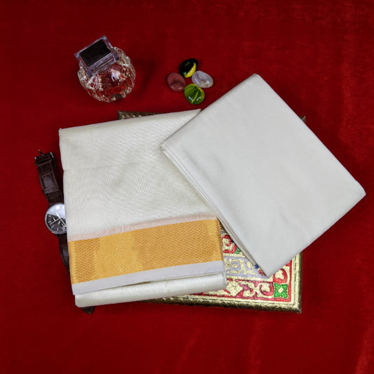 Horad Premium Art Silk Cream 1.75” Dhoti + Shirt Material