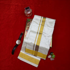 Horad Pure Silk Cream 1.75” Dhoti + Shirt Material